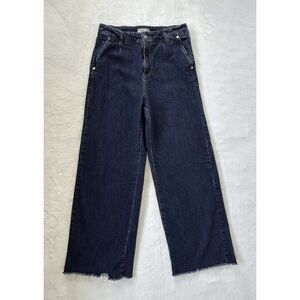 Oat New York Wide Leg High Rise Frayed Hem Jeans Size 10/30 Dark Wash